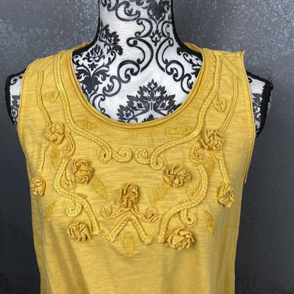 Style & Co tropical travel tumeric soutach embroidered swing tank top. sz 0X - Picture 3 of 9